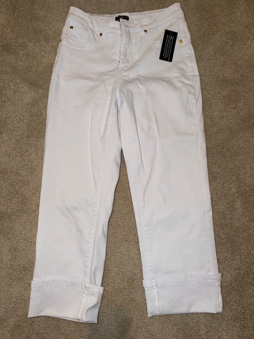 IMAN White Boyfriend Cuffed Jeans